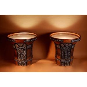 Pair Of Very Rare And Impressive Art Deco Stoneware Planters, Side Tables