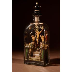 Folk Art Calvary In A Bottle, South Germany / Austria.