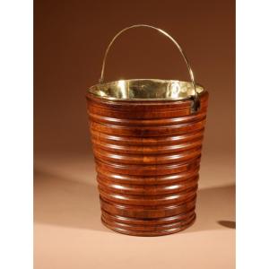 A Very Decorative Original Walnut Coopered Peat Tea Bucket Jardinière Tea Stove.