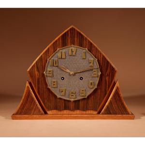  An Very Stylish Typical Art Deco Amsterdam School Oak And Macassar Ebony Mantel Clock 