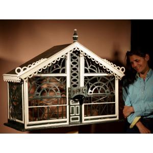  A Very Decorative Fretwork Table/wall Hanging Birdcage Dated 1914