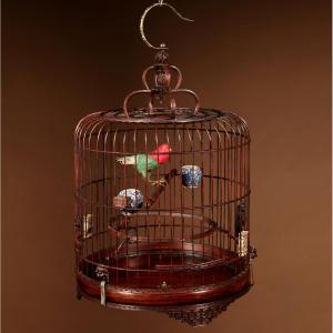 Fine Made And Carved Chinese Bamboo Bird Cage.