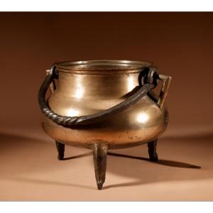 A Large And Interesting Bronze Cauldron, Continental 17th Century. 