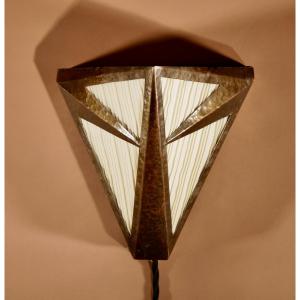 Amsterdam School Style Hand Chased  Copper Wall Lamp.