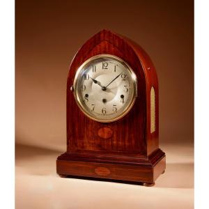 Edwardian Impressive Large Mahogany Inlaid Mantel Clock.