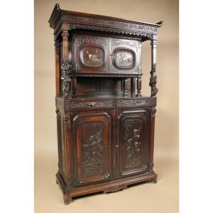  Japonism. Aesthetic Movement.  A Very Interesting European Walnut Cupboard
