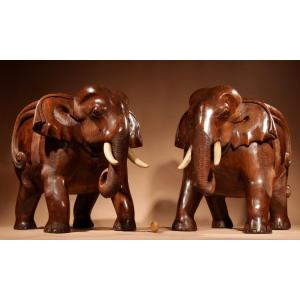 Art Deco Period Dugout Real Pair Of Impressive Elephant Arm Chairs.