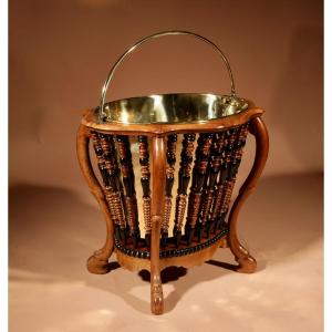 A Victorian Period Magnificent Rare Oval Walnut Peat Bucket / Tea Stove Circa 1850