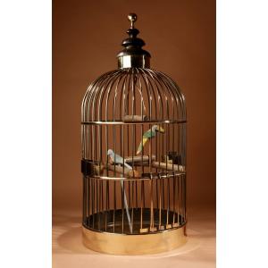 Very Large Real Antique Brass Decorative Round Bird Cage Circa 1920