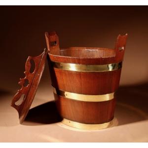 Interesting Dutch Coopered Hardwood Brass Bound Butter Barrel 19th Century.