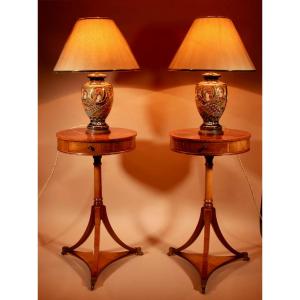 Pair Of Pedestal/side Tables In Light Mahogany, Edwardian Style (1901-1910). 