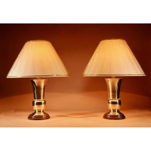 Pair Of Elegant Brass Table Lamps, Circa 1900-1920.