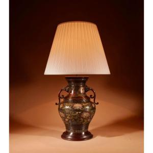  A Large Impressive Champlevé Japanese Bronze Table Lamp.