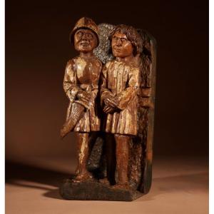 Interesting Early Walnut Carving Netherlandish, Brabant, Circa 1500. 