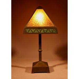  Original Table Lamp In Patinated Brass And Glass, Circa 1900-1920.