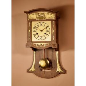 Art Nouveau Philipp Haas Black Forest Very Stylish Blond Oak Wall Clock Circa 1900.