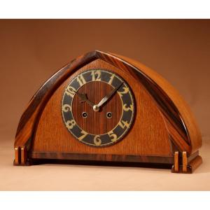 Art Nouveau / Art Deco Amsterdam School Very Stylish Design Oak And Macassar Ebony Mantel Clock