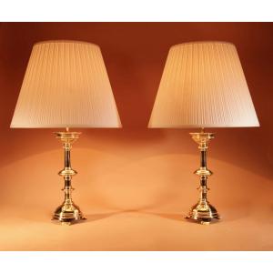 Pair Of Cast Brass Table Lamps In The Medieval Style, Circa 1900