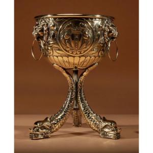 Dinanderie Embossed And Cast Brass Jardiniere.