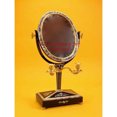 A Very Decorative And Original Ebony And Mother Of Pearl Russian/french Dressing Mirror,