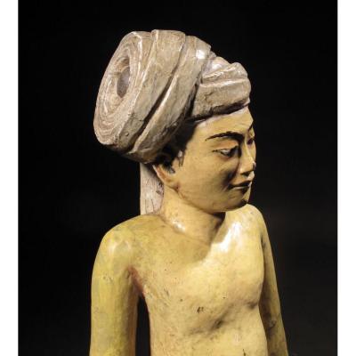 An Interesting And Decorative Polychrome Finally Carved Indian Figure.
