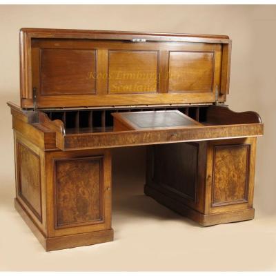 An Mahogany And Burr Walnut Writing/ Partner Desk.
