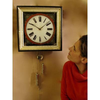 Wall Clock With Black Painted Glass Dial From The Black Forest (eglomise Glass)