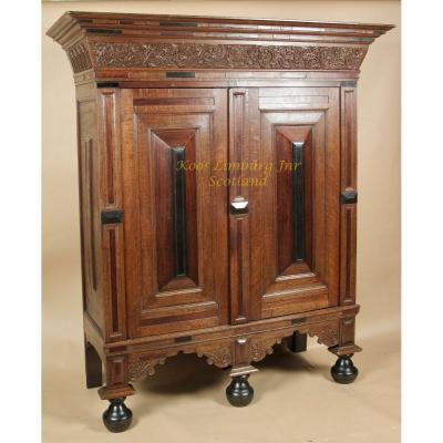 A Small Dutch 17th Century Oak Rosewood And Ebony Gelderse Kussenkast Armoir.1680-1700