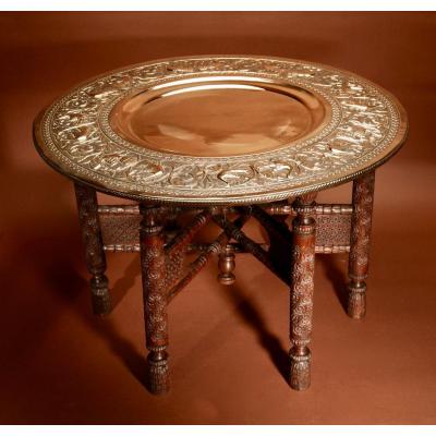 A Very Decorative Anglo Indian Middle Eastern Possible Mughal Empire Folding Coffee Table. Circ