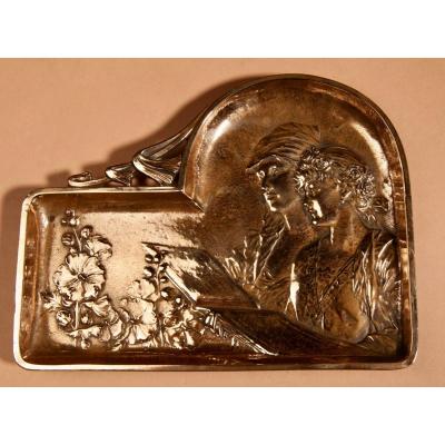 An Art Nouveau Brass Tray In Relief Around 1900