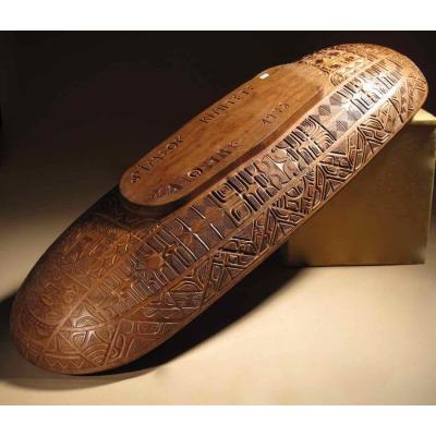 A Very Large Important And Beautifully Carved Long Wooden Bowl,