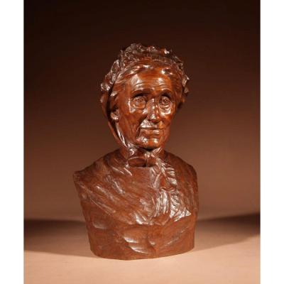 A Beautiful Expressive Carved Wooden Bust Of A Woman, Signed B. Tuerlinckx = Boudewijn Tuerlinckx (mec