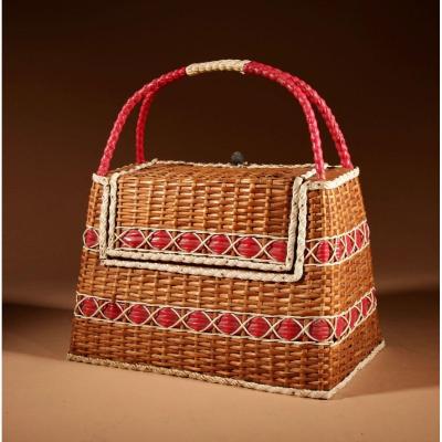 Very Elegant Woven Wicker Bag Art Deco.