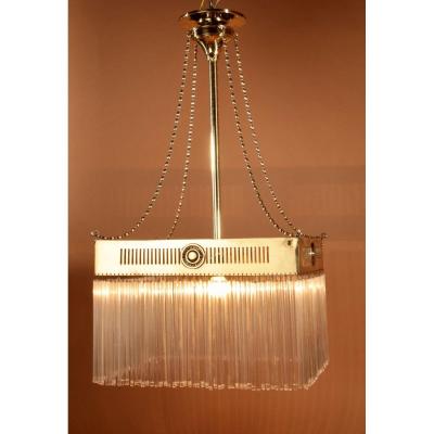 A Very Decorative Amsterdam School Brass Centre Light Hanging Lamp.