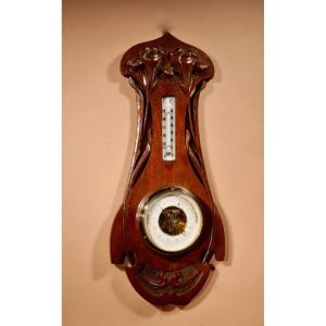 Art Nouveau Very Stylish Dutch Oak Barometer