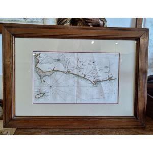 18th Century Watercolor Marine Map Of The Coasts Of Vendée, Ile d'Yeu, St Gilles, Les Sables d'Olonne