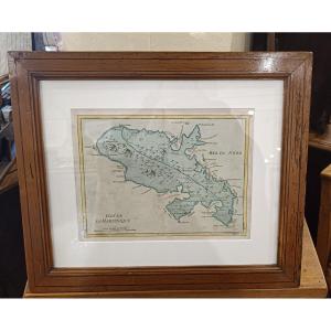 18th Century Watercolor Map Of The Island Of Martinique Georges-louis Le Rouge, Pitchpin Framing