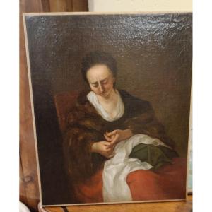 Oil On Canvas 19th "the Seamstress"