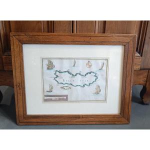 Tassin Watercolored And Framed Map Of Belle Ile, 1634