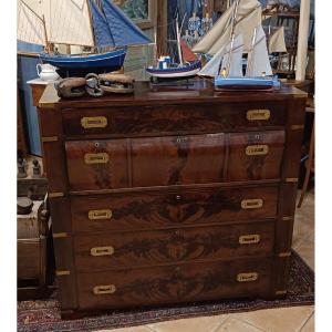 Officer's Secretary Chest Of Drawers, Called Marine, In Mahogany, Early 20th Century