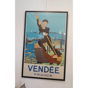 Rare Poster Of Vendée With A Maraichin And Gois With Noirmoutier, 1964 By Guillemet