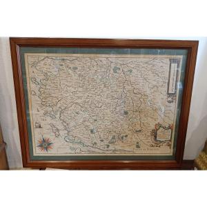 Framed Map Of Poitou, Saintonge, Angoulmois And Aulnix From The 17th Century By Tassin