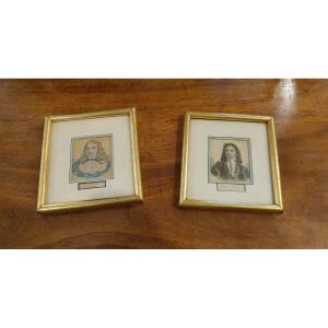 Pair Of 19th Century Watercolor Engravings By Jean Bart And The County Of Tourville