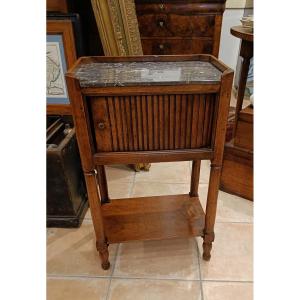 Directoire Bedside Table With Curtains, Late 18th Century, In Walnut And Beech