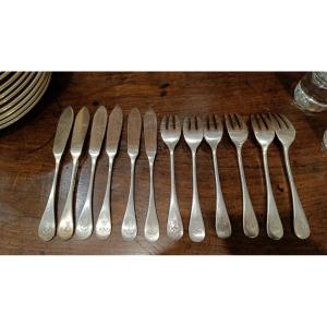 6 French Navy Fish Cutlery Sets, Christofle Silver-plated Metal