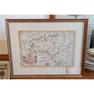 Watercolor And Framed Map Of The Province Of Brittany, Montecalerio 1712