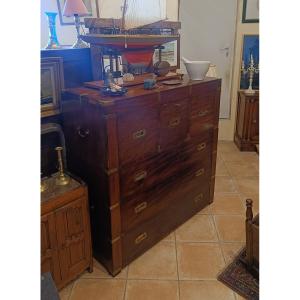 Officer's Chest Of Drawers, Known As A Naval Chest, Early 20th Century, Made Of Mahogany.