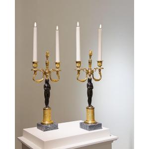 Pair Of Directoire “retour D’égypte” Candelabras
