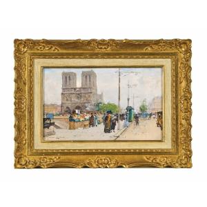 Eugène Galien-laloue *paris 1854–1941- Signed E. Galien-laloue "notre Dame De Paris"