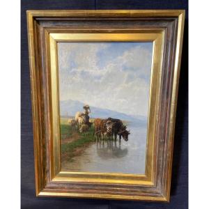 Christian Friedrich Mali (1832 Darthuizen/utrecht - 1906 München) Signed "cattle Herd"